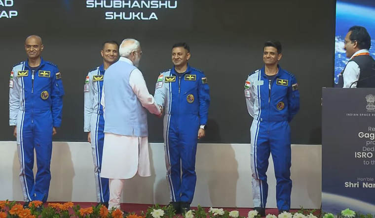 Narendra Modi with Gaganyaan astronauts